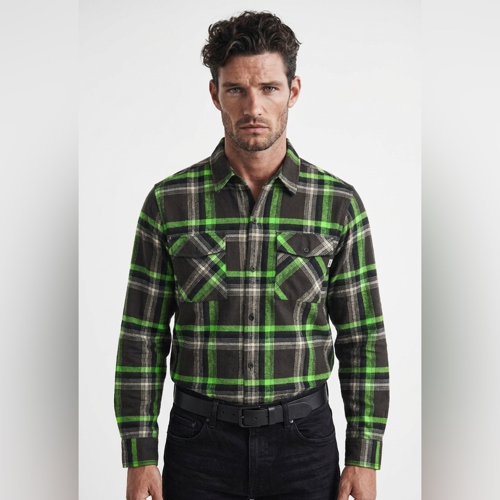 🏁 HUF Men’s Plaid Shirt Jacket 🔥 Heavyweight Flannel Vibes‎ – Size L